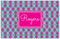 Thumbnail for Personalized Argyle Placemat - Viking Blue and White - Hot Pink Rectangle Frame -  View