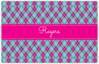 Thumbnail for Personalized Argyle Placemat - Viking Blue and White - Hot Pink Ribbon Frame -  View