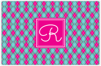 Thumbnail for Personalized Argyle Placemat - Viking Blue and White - Hot Pink Square Frame -  View