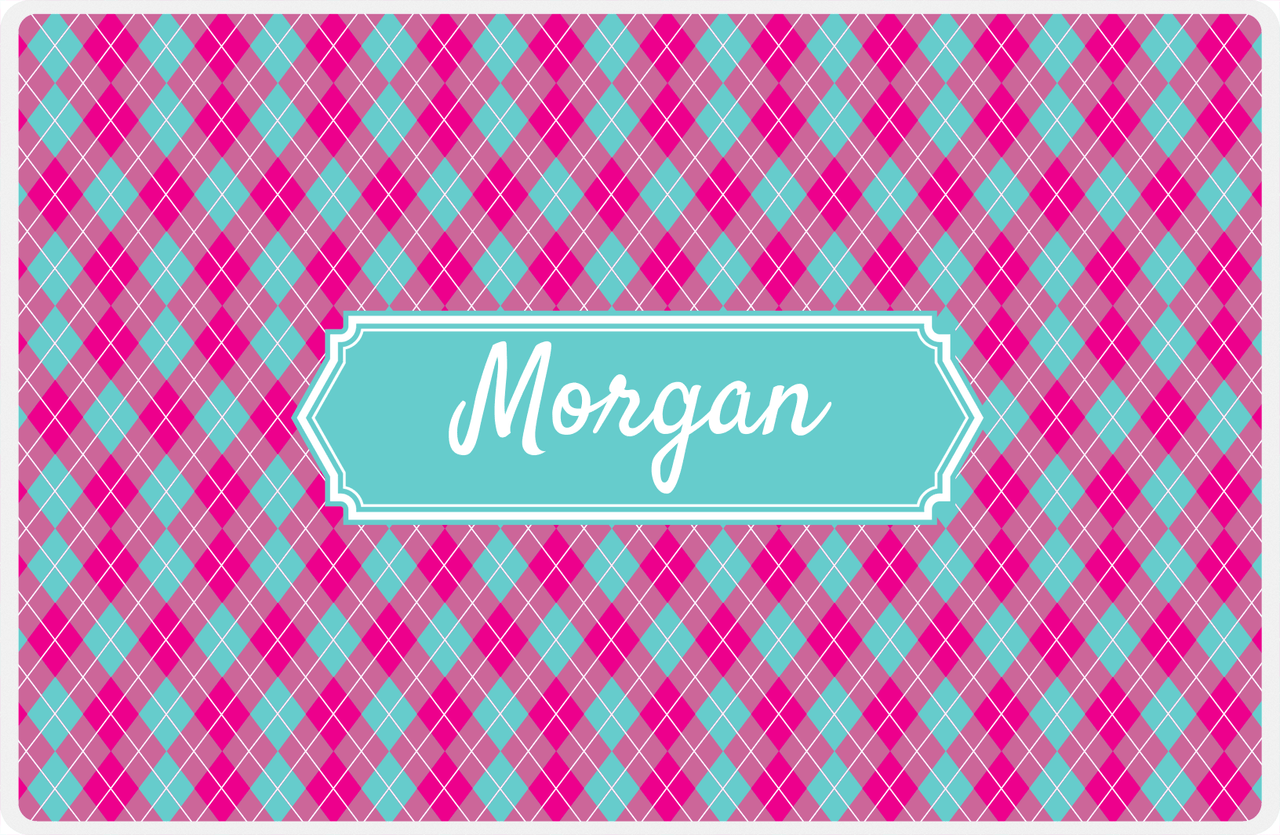 Personalized Argyle Placemat - Hot Pink and White - Viking Blue Decorative Rectangle Frame -  View