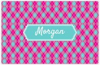 Thumbnail for Personalized Argyle Placemat - Hot Pink and White - Viking Blue Decorative Rectangle Frame -  View