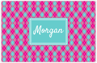 Thumbnail for Personalized Argyle Placemat - Hot Pink and White - Viking Blue Rectangle Frame -  View