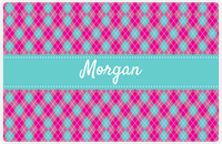 Thumbnail for Personalized Argyle Placemat - Hot Pink and White - Viking Blue Ribbon Frame -  View