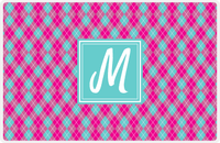 Thumbnail for Personalized Argyle Placemat - Hot Pink and White - Viking Blue Square Frame -  View