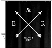 Thumbnail for Personalized Arrows Shower Curtain - Black and White - Couple Initials with Wedding Year - Hanging View