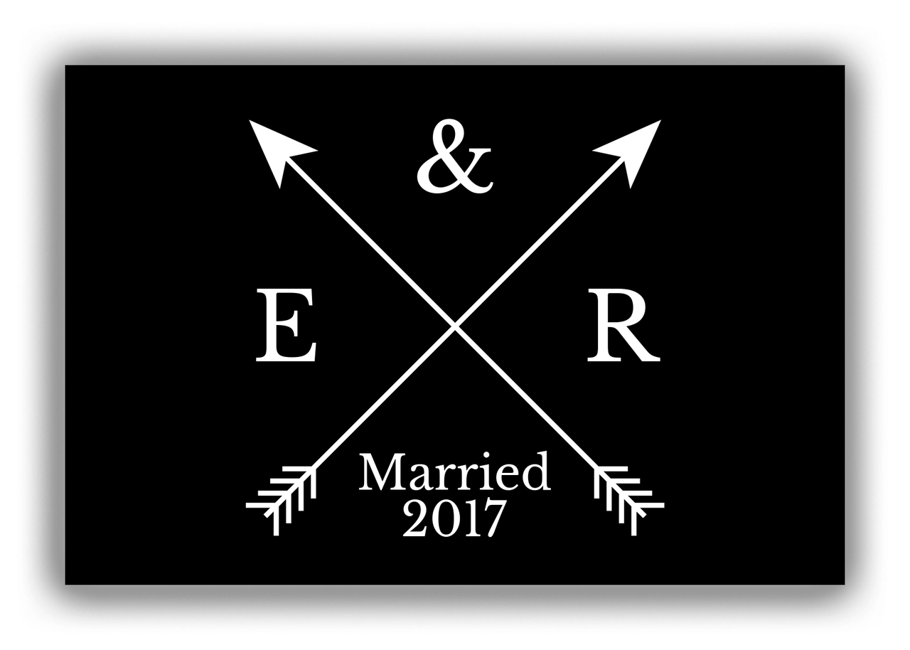 Personalized Arrows Canvas Wrap & Photo Print - Black and White - Couples Initials with Wedding Year - Front View
