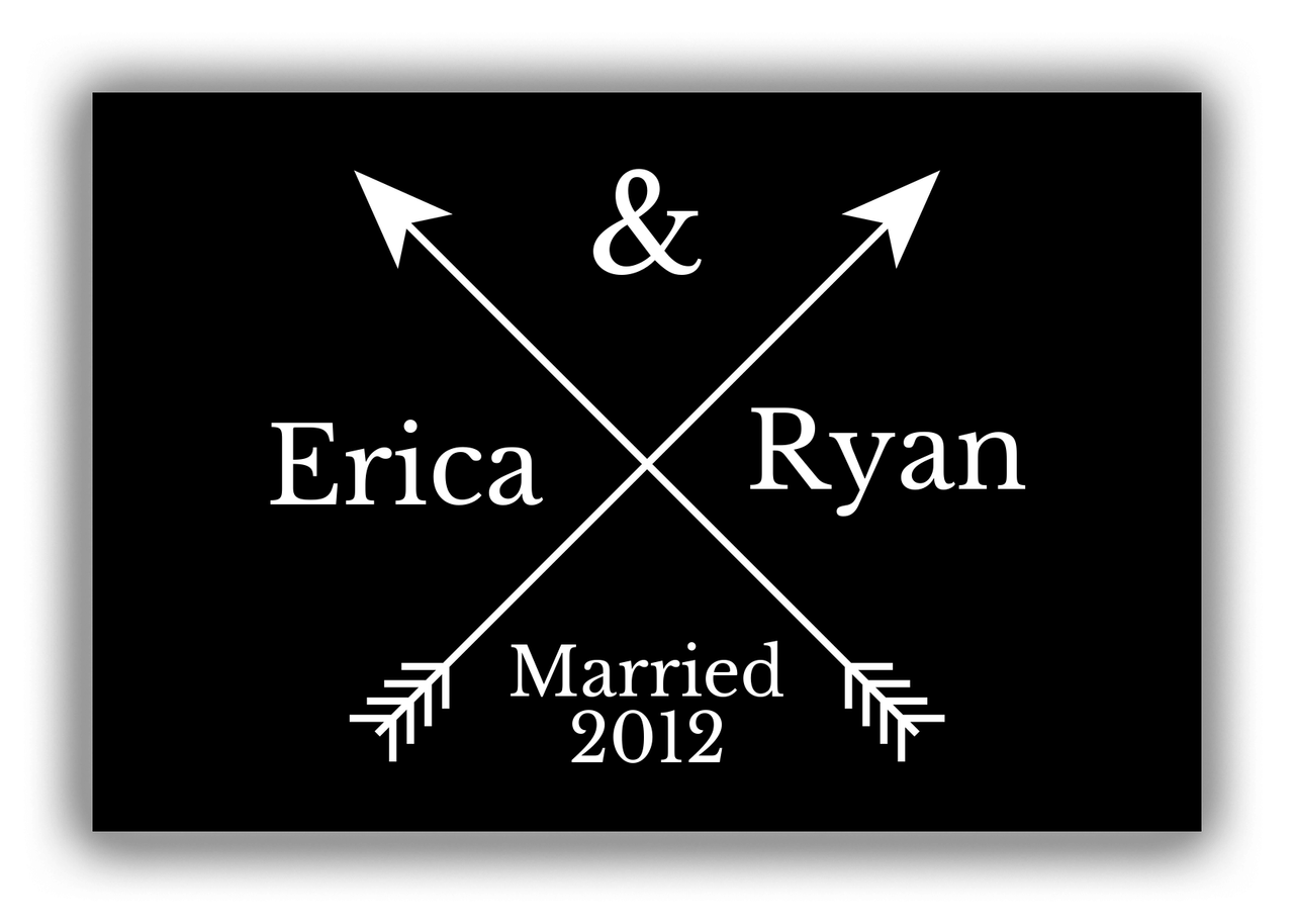 Personalized Arrows Canvas Wrap & Photo Print - Black and White - Couples Names with Wedding Year - Front View