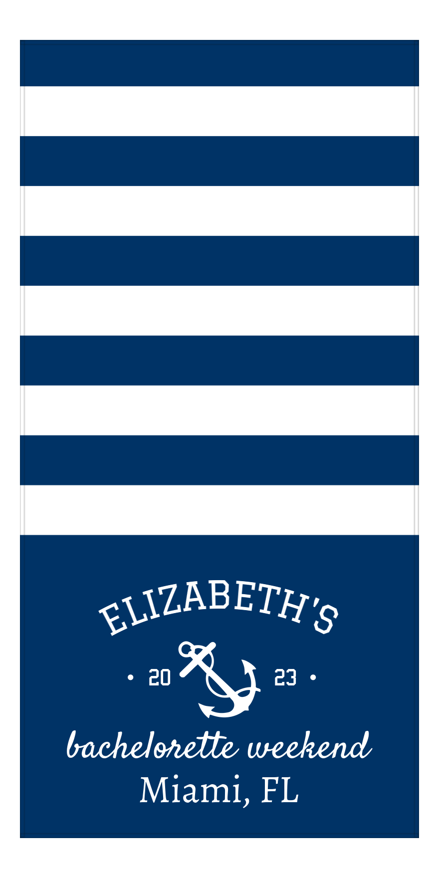 Personalized Bachelorette Weekend Beach Towel - Anchor - Front View
