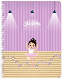 Thumbnail for Personalized Ballerina Notebook I - Studio Hearts - Black Hair Ballerina - Front View