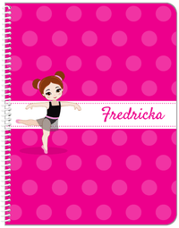 Thumbnail for Personalized Ballerina Notebook II - Polka Dot Stripe - Brunette Ballerina - Front View