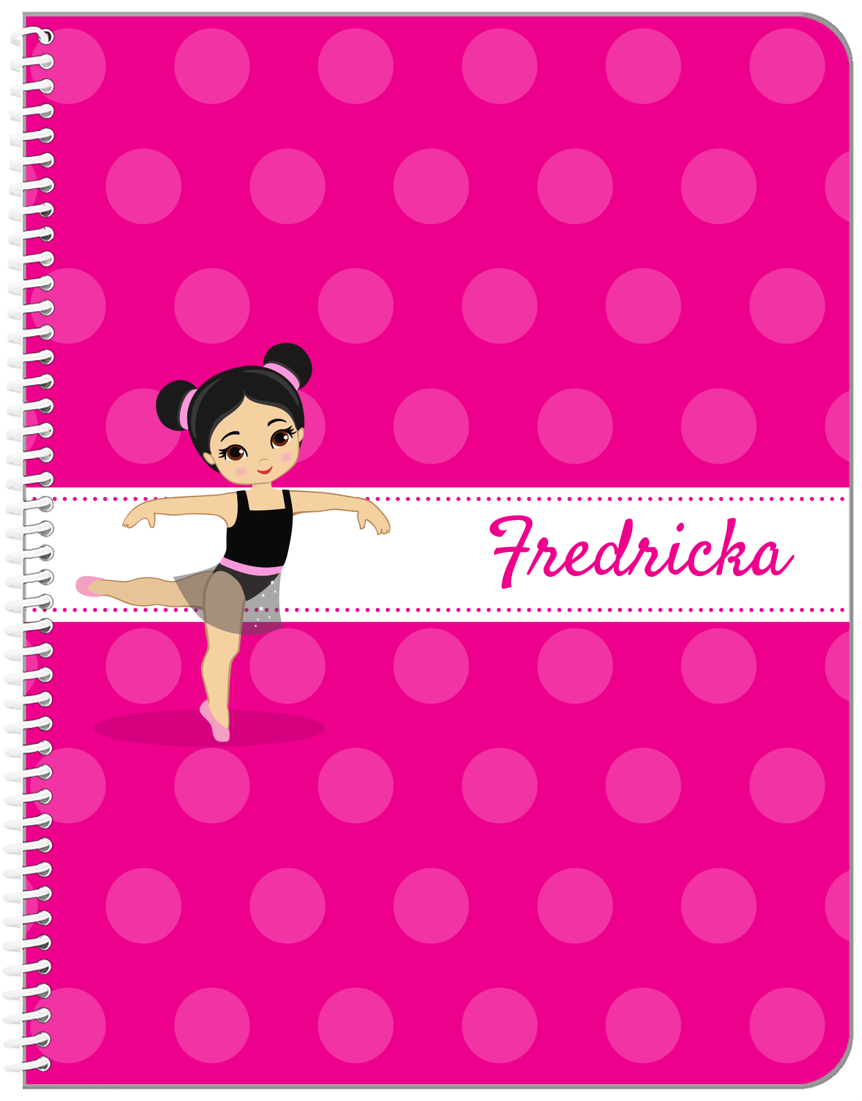 Personalized Ballerina Notebook II - Polka Dot Stripe - Asian Ballerina - Front View