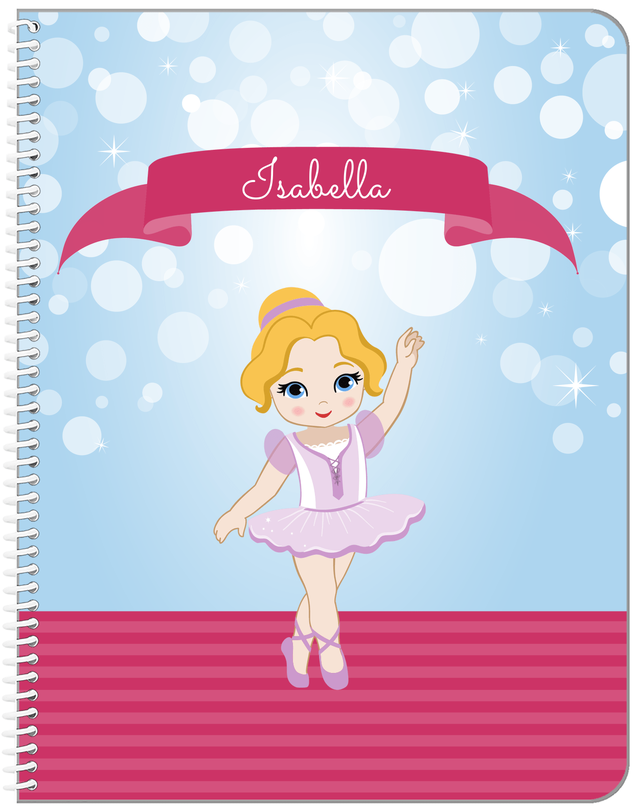 Personalized Ballerina Notebook III - Bubble Background - Blonde Ballerina - Front View