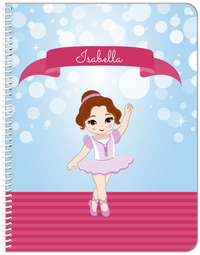 Thumbnail for Personalized Ballerina Notebook III - Bubble Background - Brunette Ballerina - Front View