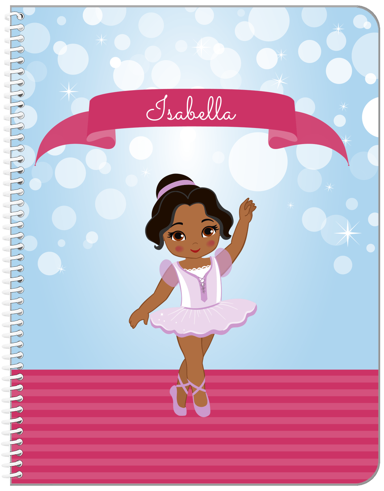 Personalized Ballerina Notebook III - Bubble Background - Black Ballerina I - Front View