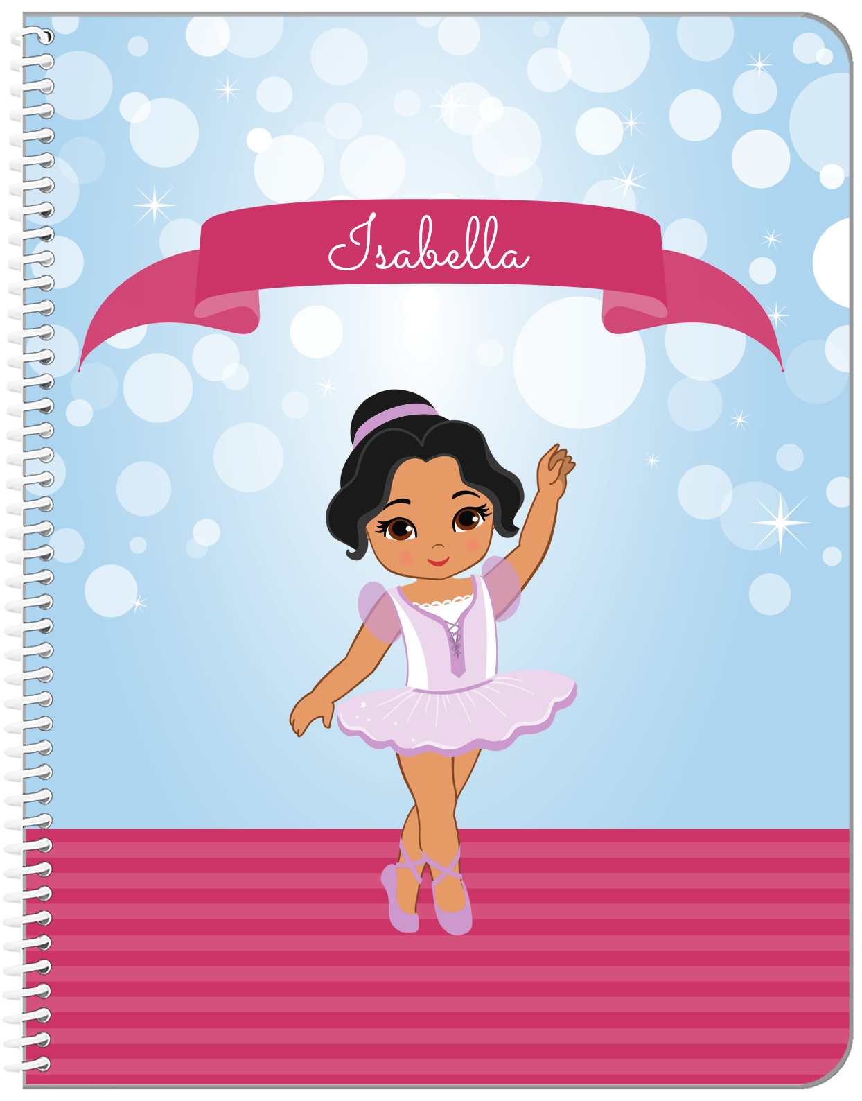 Personalized Ballerina Notebook III - Bubble Background - Black Ballerina II - Front View