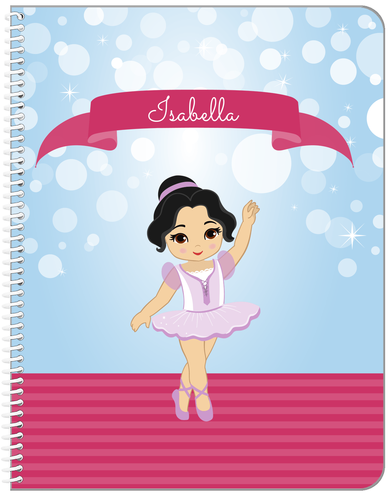 Personalized Ballerina Notebook III - Bubble Background - Asian Ballerina - Front View
