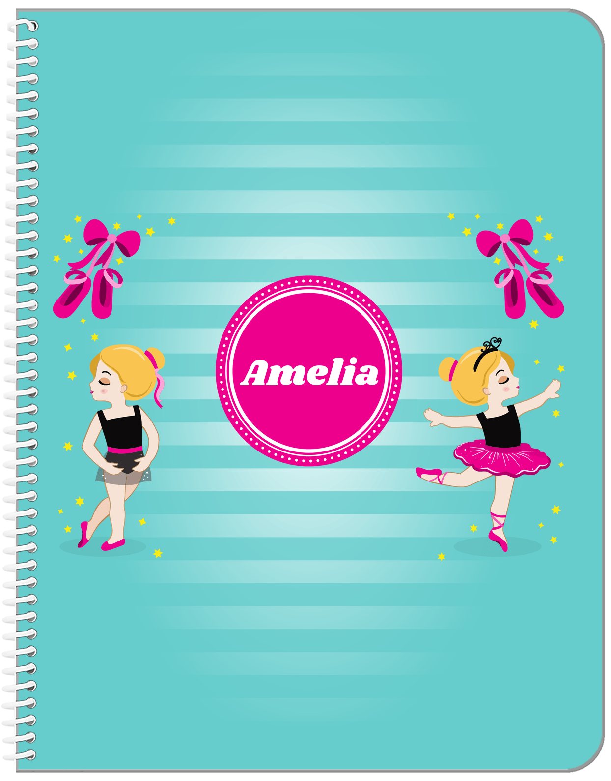 Personalized Ballerina Notebook IV - Pointe Shoes - Blonde Ballerina - Front View