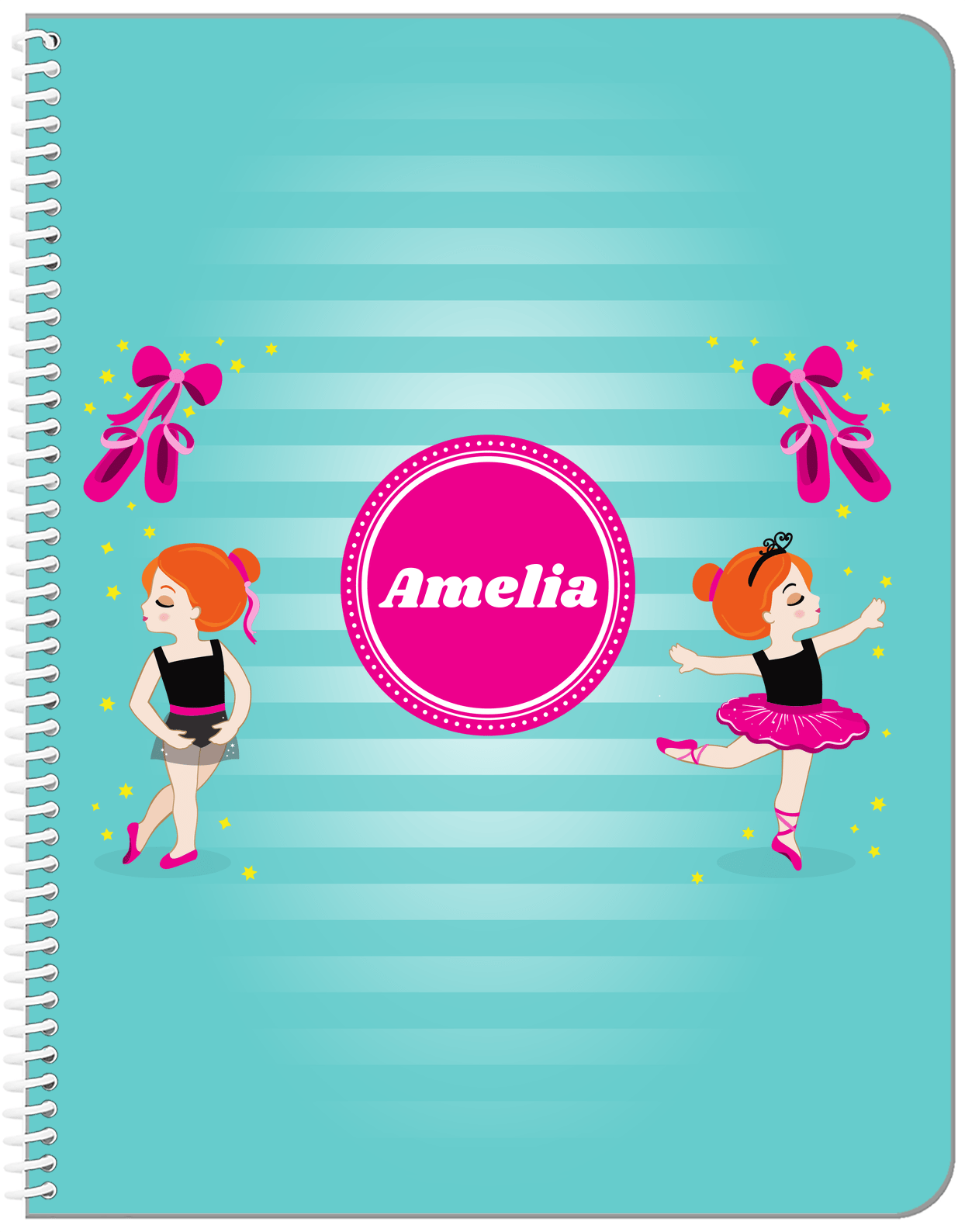 Personalized Ballerina Notebook IV - Pointe Shoes - Redhead Ballerina - Front View