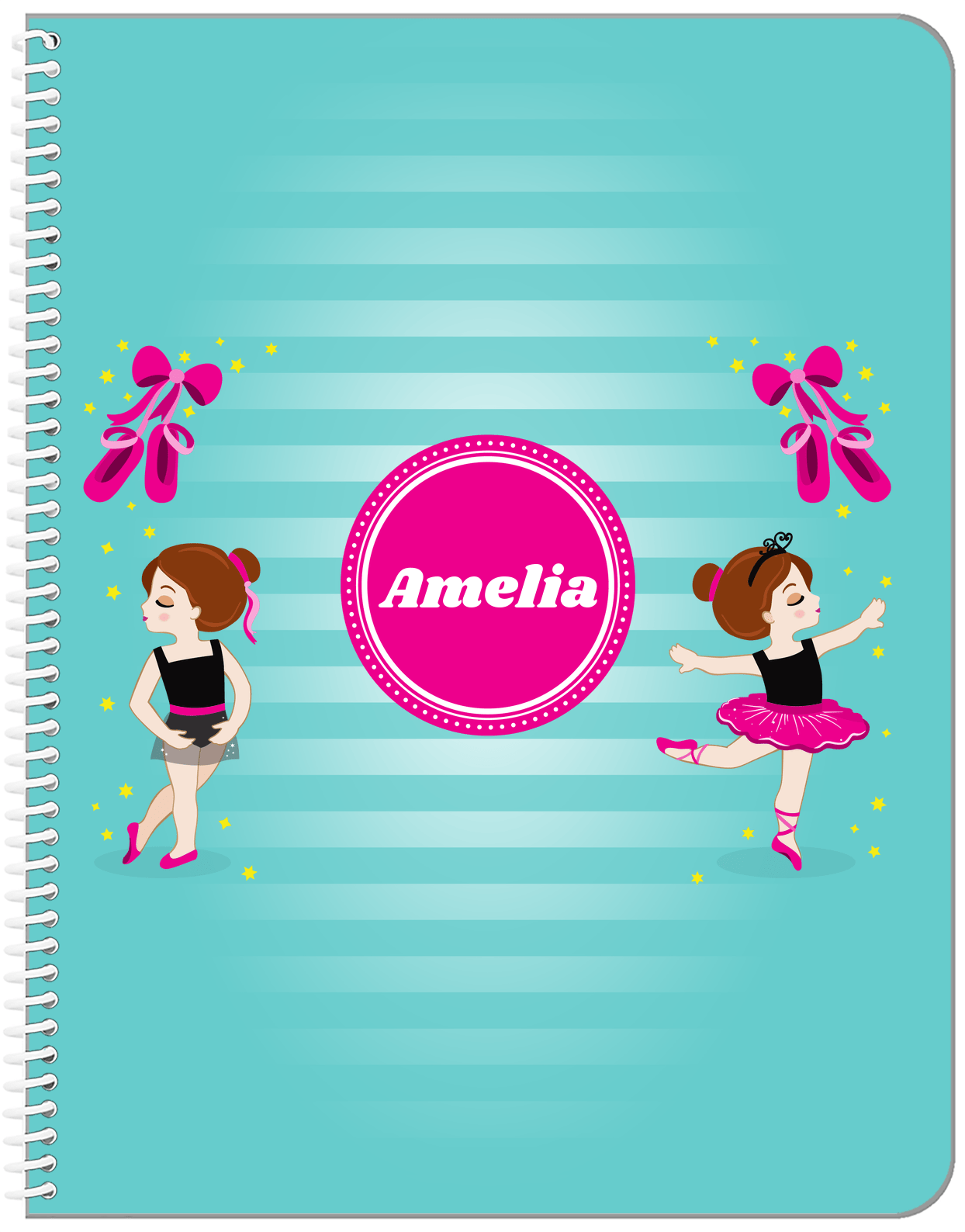 Personalized Ballerina Notebook IV - Pointe Shoes - Brunette Ballerina - Front View