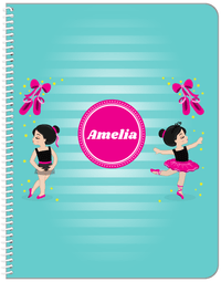 Thumbnail for Personalized Ballerina Notebook IV - Pointe Shoes - Black Hair Ballerina - Front View
