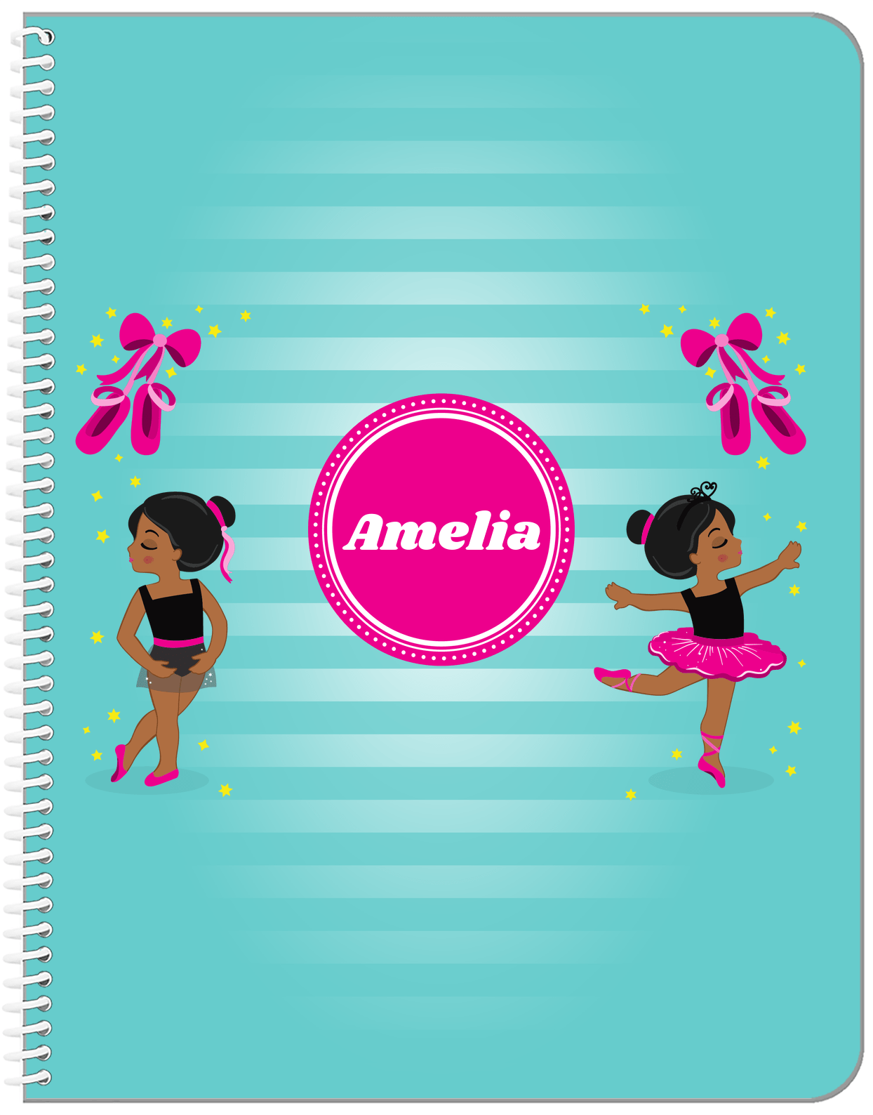 Personalized Ballerina Notebook IV - Pointe Shoes - Black Ballerina I - Front View