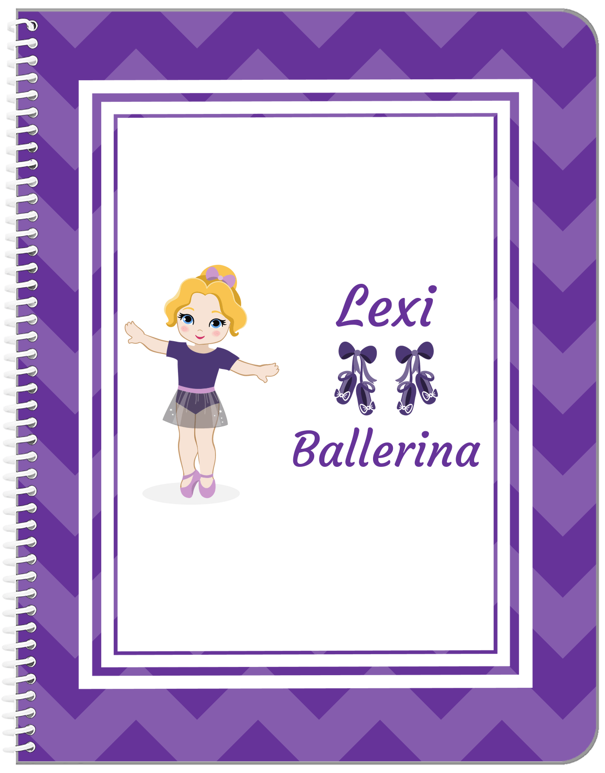 Personalized Ballerina Notebook V - Chevron - Blonde Ballerina - Front View