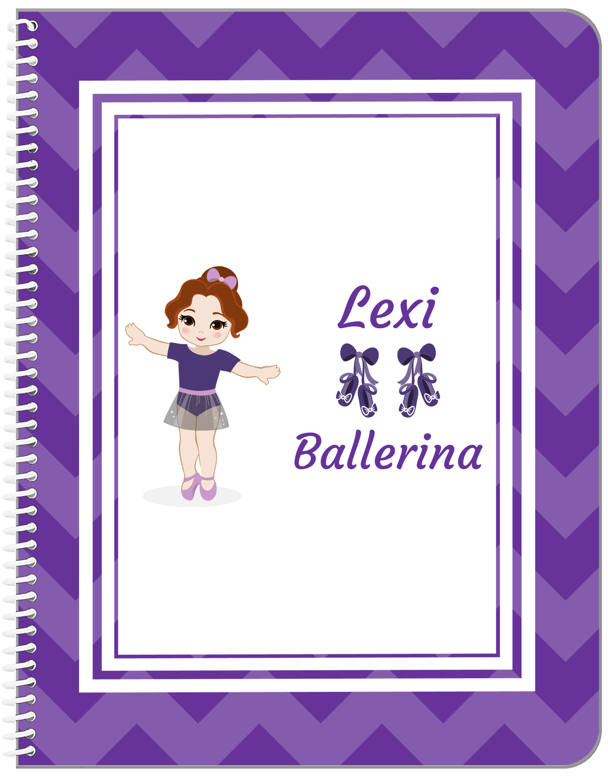 Personalized Ballerina Notebook V - Chevron - Brunette Ballerina - Front View