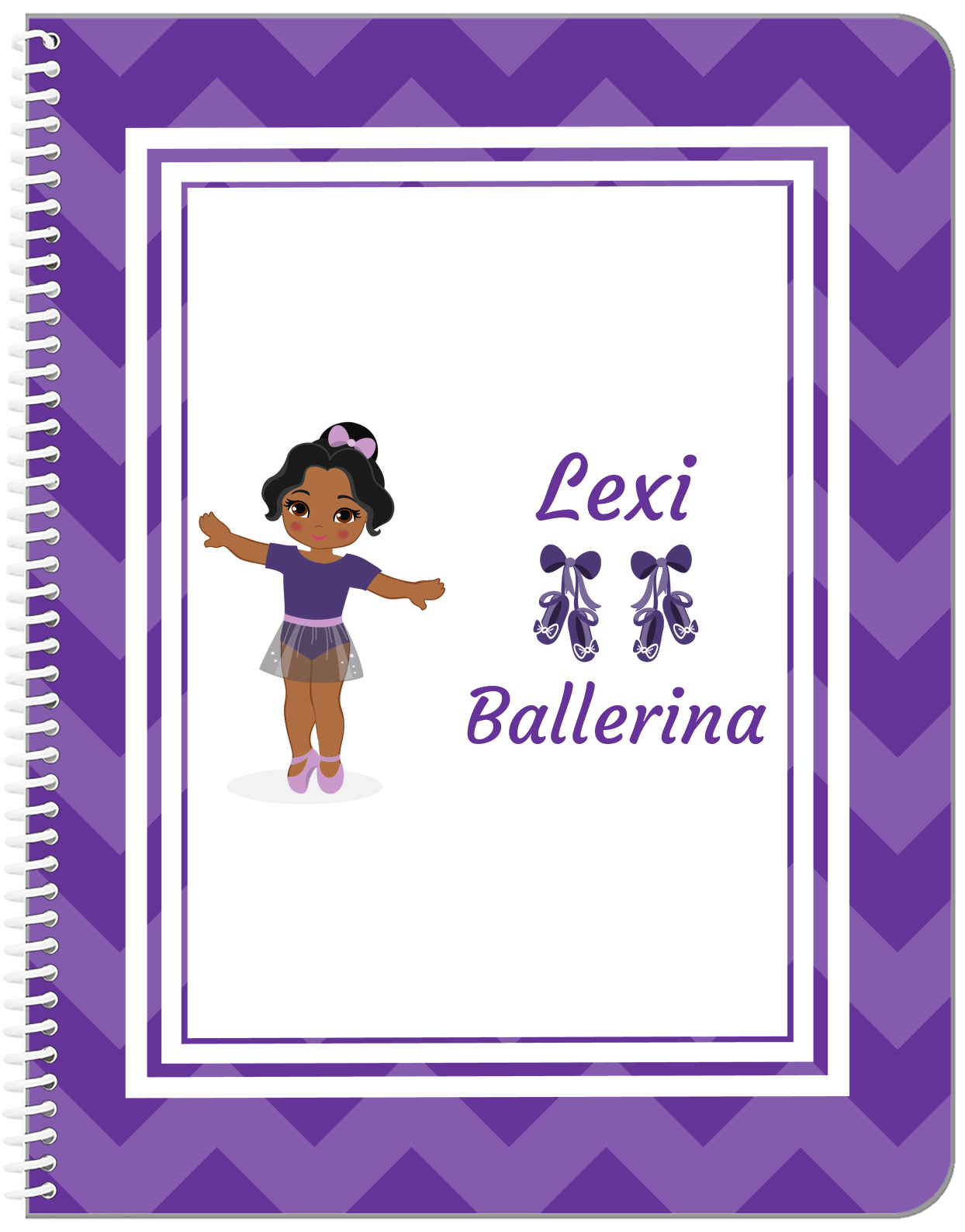 Personalized Ballerina Notebook V - Chevron - Black Ballerina I - Front View