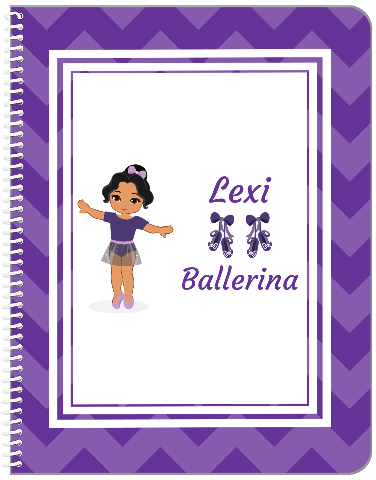 Personalized Ballerina Notebook V - Chevron - Black Ballerina II - Front View