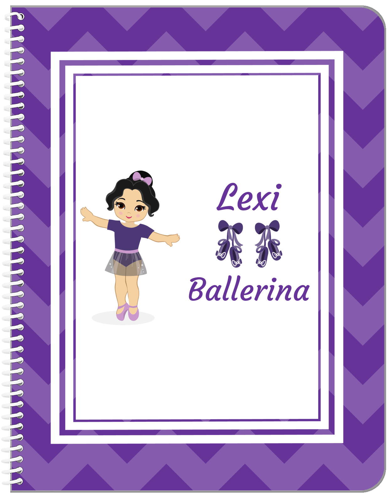 Personalized Ballerina Notebook V - Chevron - Asian Ballerina - Front View