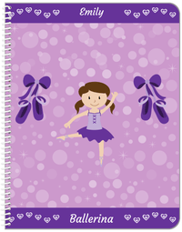 Thumbnail for Personalized Ballerina Notebook VIII - Hearts Dance - Brunette Ballerina - Front View