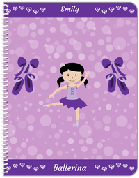 Thumbnail for Personalized Ballerina Notebook VIII - Hearts Dance - Black Hair Ballerina - Front View