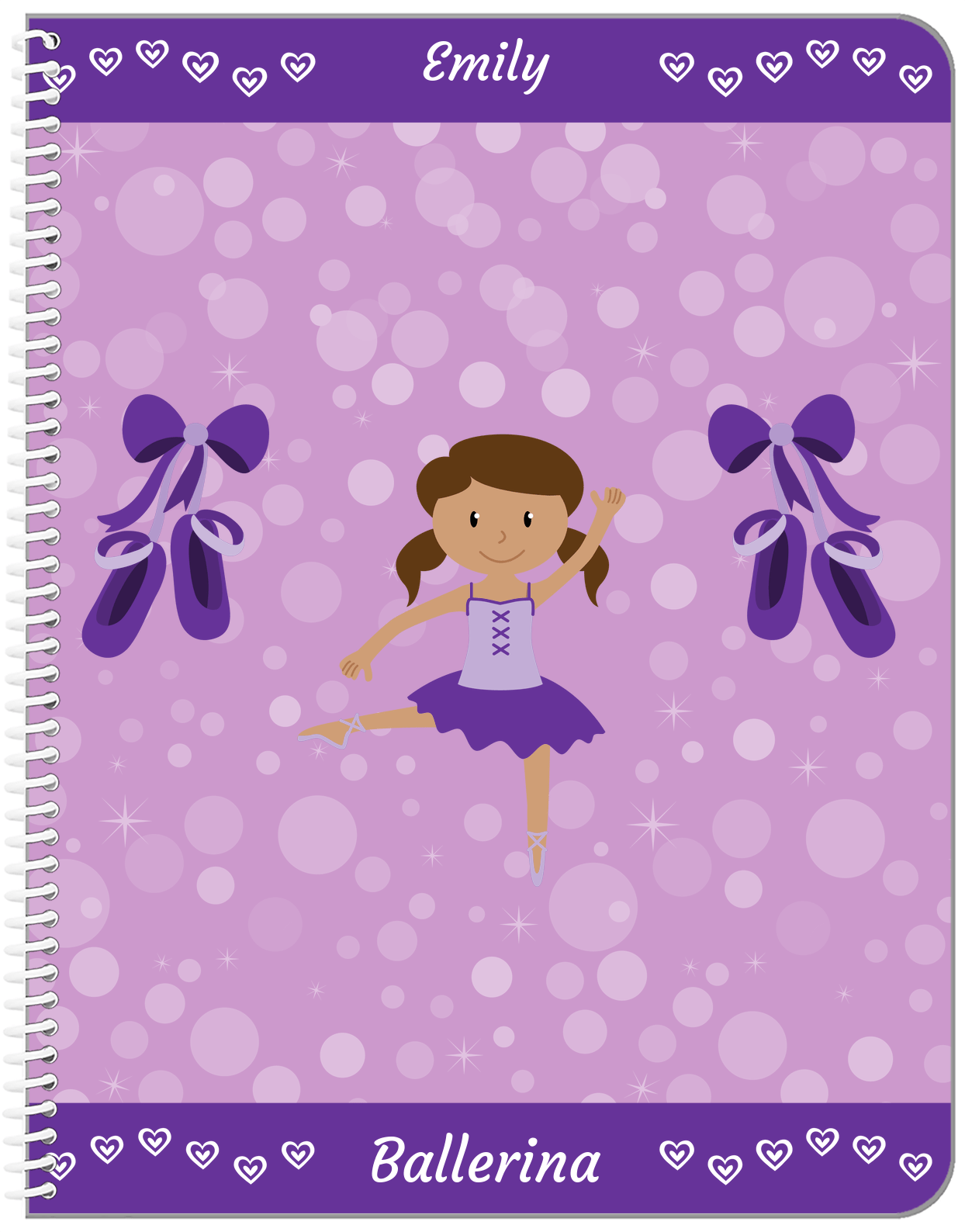 Personalized Ballerina Notebook VIII - Hearts Dance - Black Ballerina II - Front View