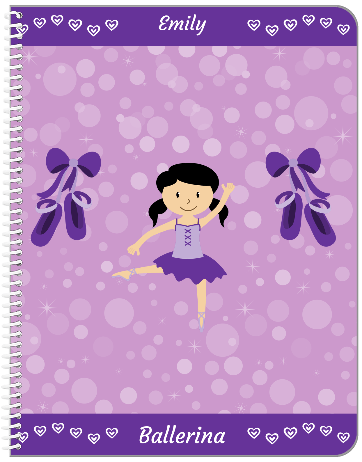 Personalized Ballerina Notebook VIII - Hearts Dance - Asian Ballerina - Front View