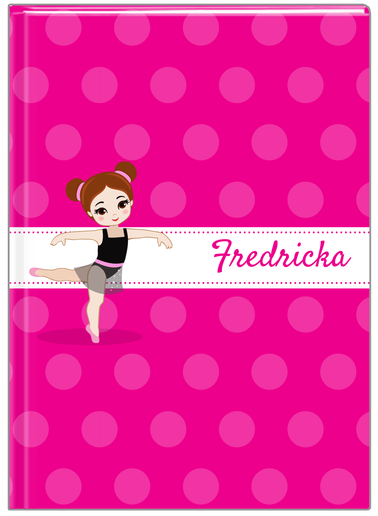 Personalized Ballerina Journal II - Polka Dot Stripe - Brunette Ballerina - Front View
