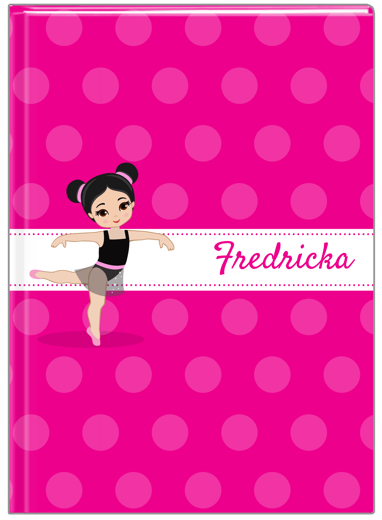 Personalized Ballerina Journal II - Polka Dot Stripe - Black Hair Ballerina - Front View