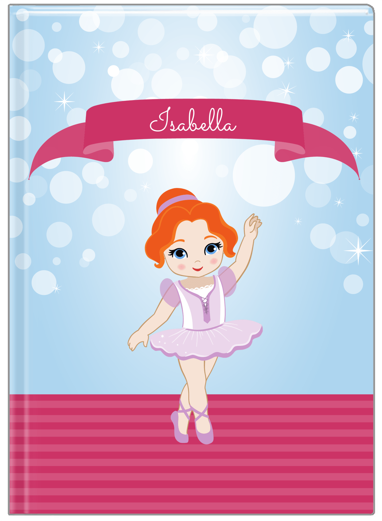 Personalized Ballerina Journal III - Bubble Background - Redhead Ballerina - Front View