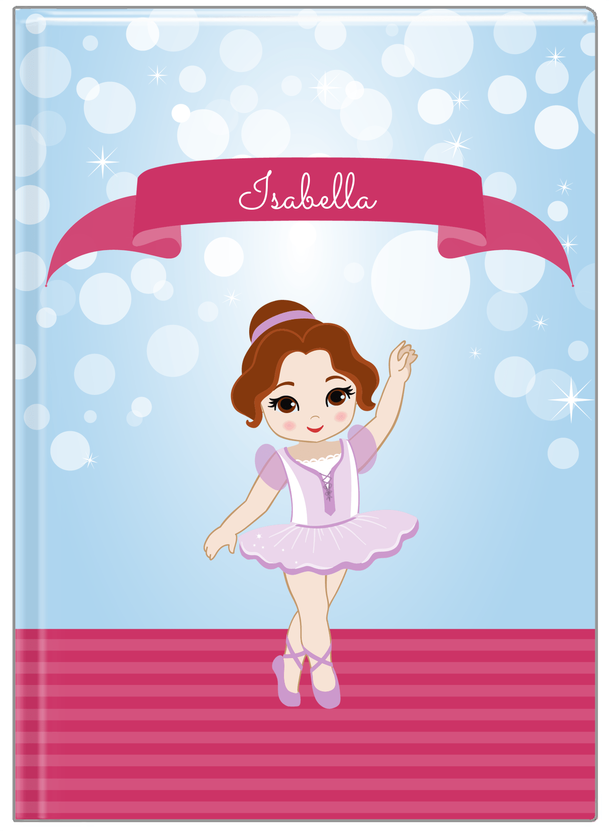 Personalized Ballerina Journal III - Bubble Background - Brunette Ballerina - Front View