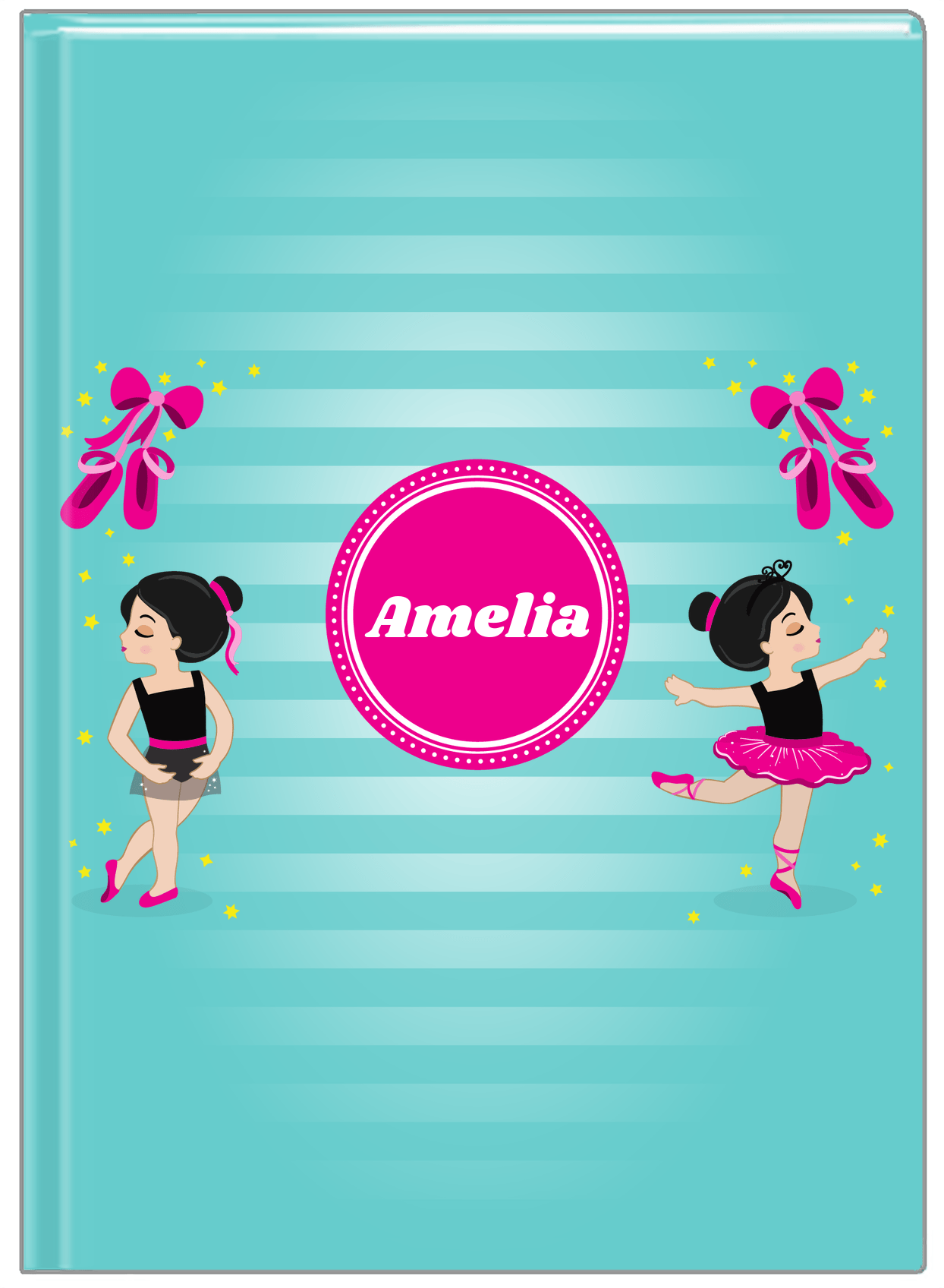 Personalized Ballerina Journal IV - Pointe Shoes - Black Hair Ballerina - Front View