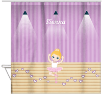 Thumbnail for Personalized Ballerina Shower Curtain I - Studio Hearts - Blonde Ballerina - Hanging View