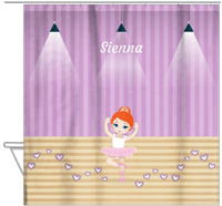 Thumbnail for Personalized Ballerina Shower Curtain I - Studio Hearts - Redhead Ballerina - Hanging View