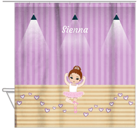 Thumbnail for Personalized Ballerina Shower Curtain I - Studio Hearts - Brunette Ballerina - Hanging View