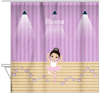 Thumbnail for Personalized Ballerina Shower Curtain I - Studio Hearts - Black Hair Ballerina - Hanging View