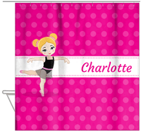 Thumbnail for Personalized Ballerina Shower Curtain II - Polka Dot Stripe - Blonde Ballerina - Hanging View