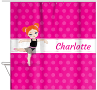 Thumbnail for Personalized Ballerina Shower Curtain II - Polka Dot Stripe - Redhead Ballerina - Hanging View