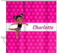 Thumbnail for Personalized Ballerina Shower Curtain II - Polka Dot Stripe - Black Ballerina I - Hanging View