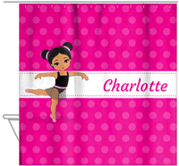 Thumbnail for Personalized Ballerina Shower Curtain II - Polka Dot Stripe - Black Ballerina II - Hanging View