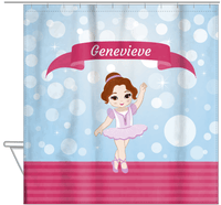 Thumbnail for Personalized Ballerina Shower Curtain III - Bubble Background - Brunette Ballerina - Hanging View
