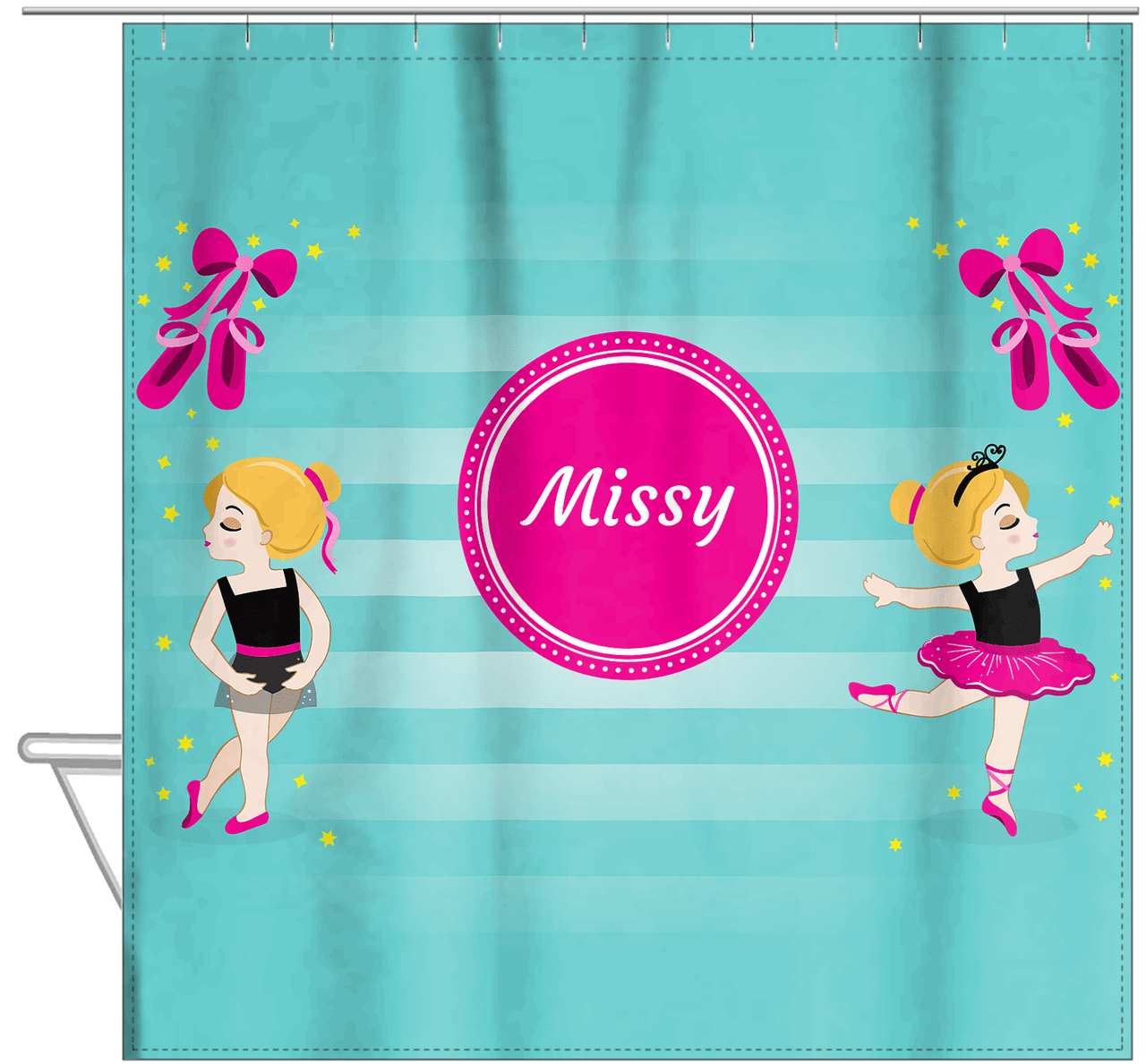 Personalized Ballerina Shower Curtain IV - Pointe Shoes - Blonde Ballerina - Hanging View
