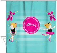 Thumbnail for Personalized Ballerina Shower Curtain IV - Pointe Shoes - Blonde Ballerina - Hanging View